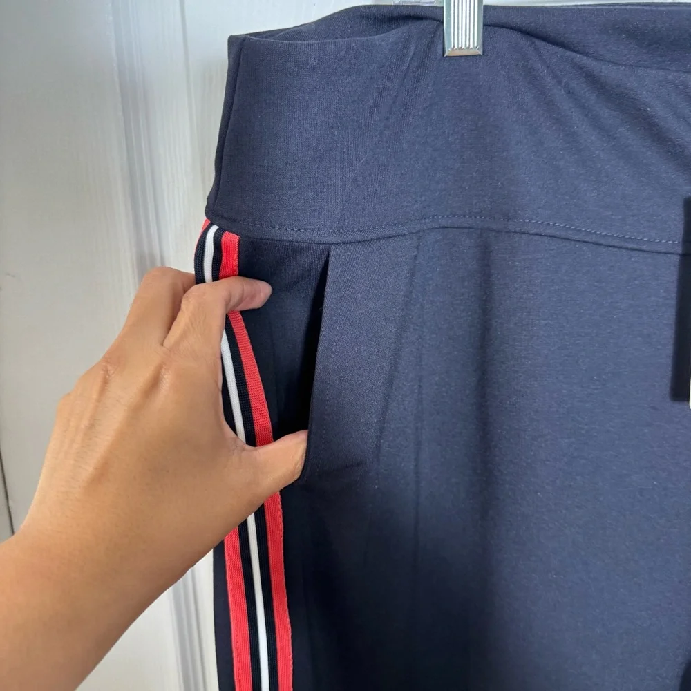 Saint + Sofia Victory Wide Leg Track Pants 18 NWT Navy Stripe NEW